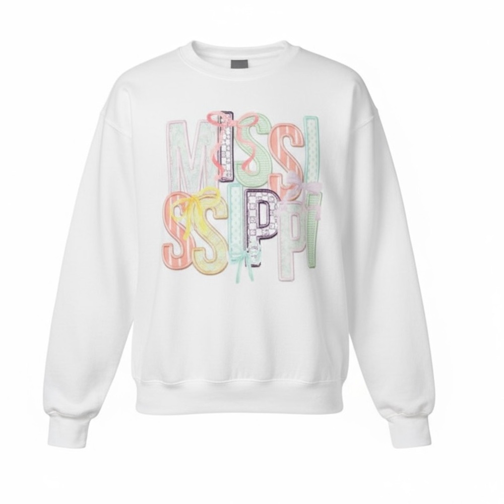 Mississippi Coquette Faux Embroidery White Sweatshirt